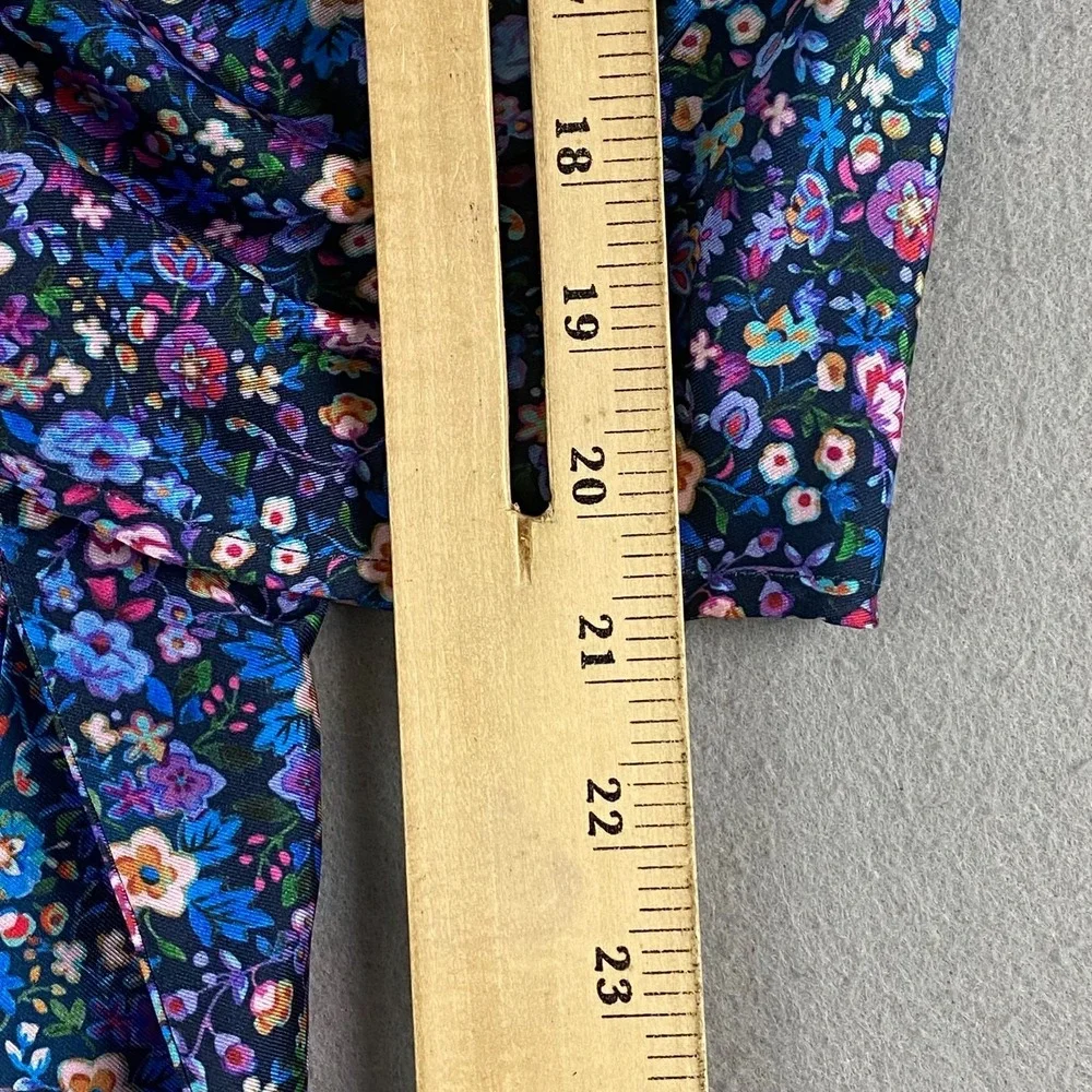 Sandro Lutetia Floral Print Mixed Media Top Open Back Tie Ruched Satin Blouse - Picture 12 of 13